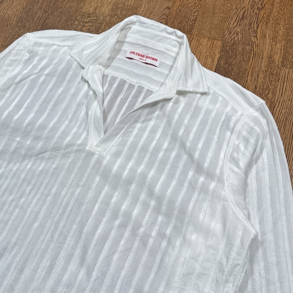 Orlebar Brown Ridley Tonal Striped Chenille White L/S Polo Shirt Mens XL - Picture 4 of 9